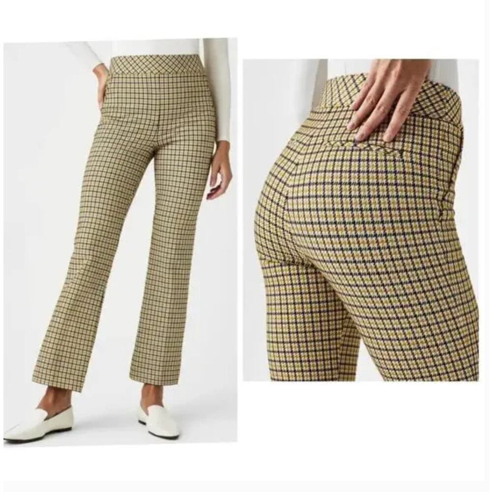Spanx Perfect Kick Flare Dijon Jacquard Plaid Ponte Pull On Crop Pant Size S - Picture 8 of 16